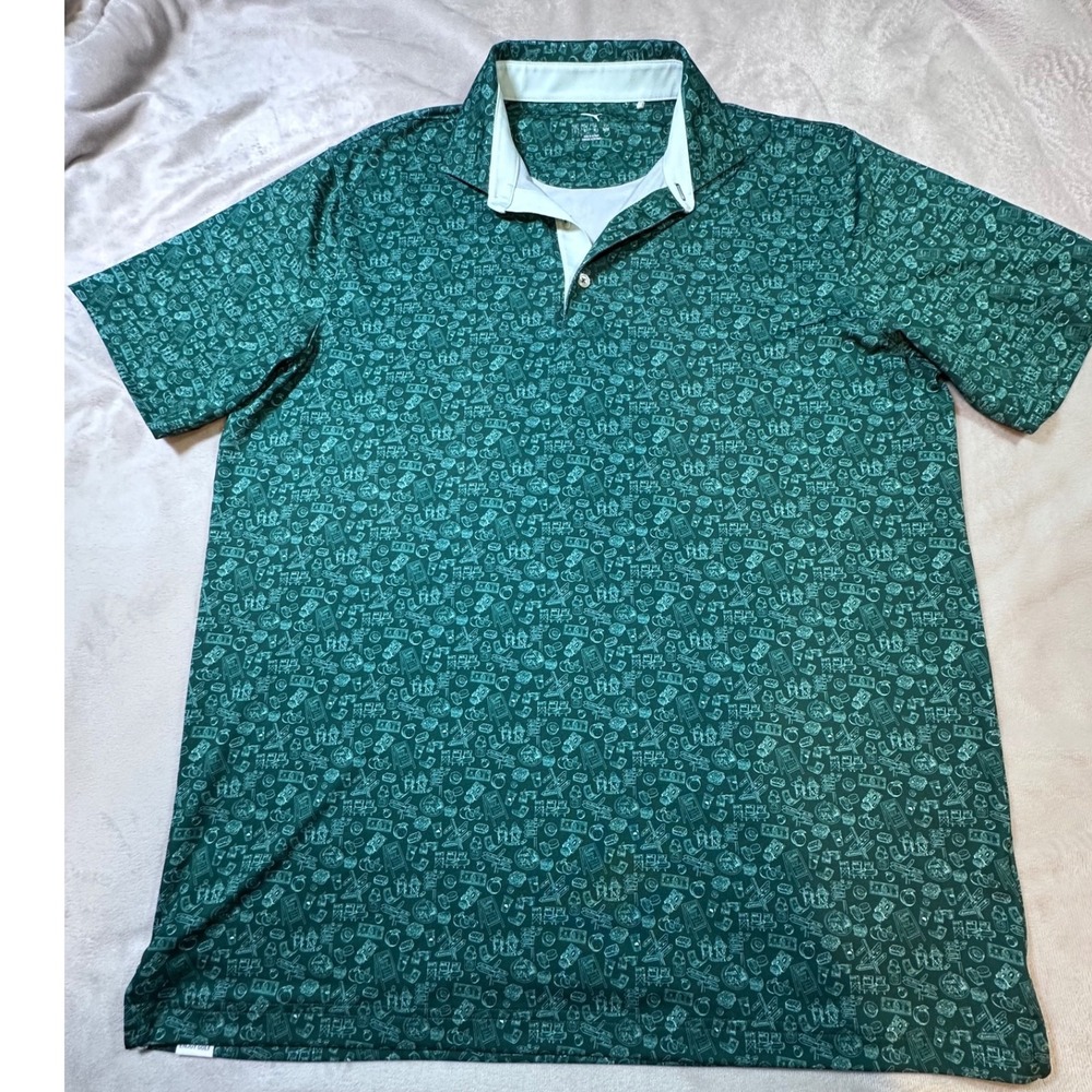 Puma Golf Mens Large Green Graphic Print Performance Polo Shirt Short Sleeve